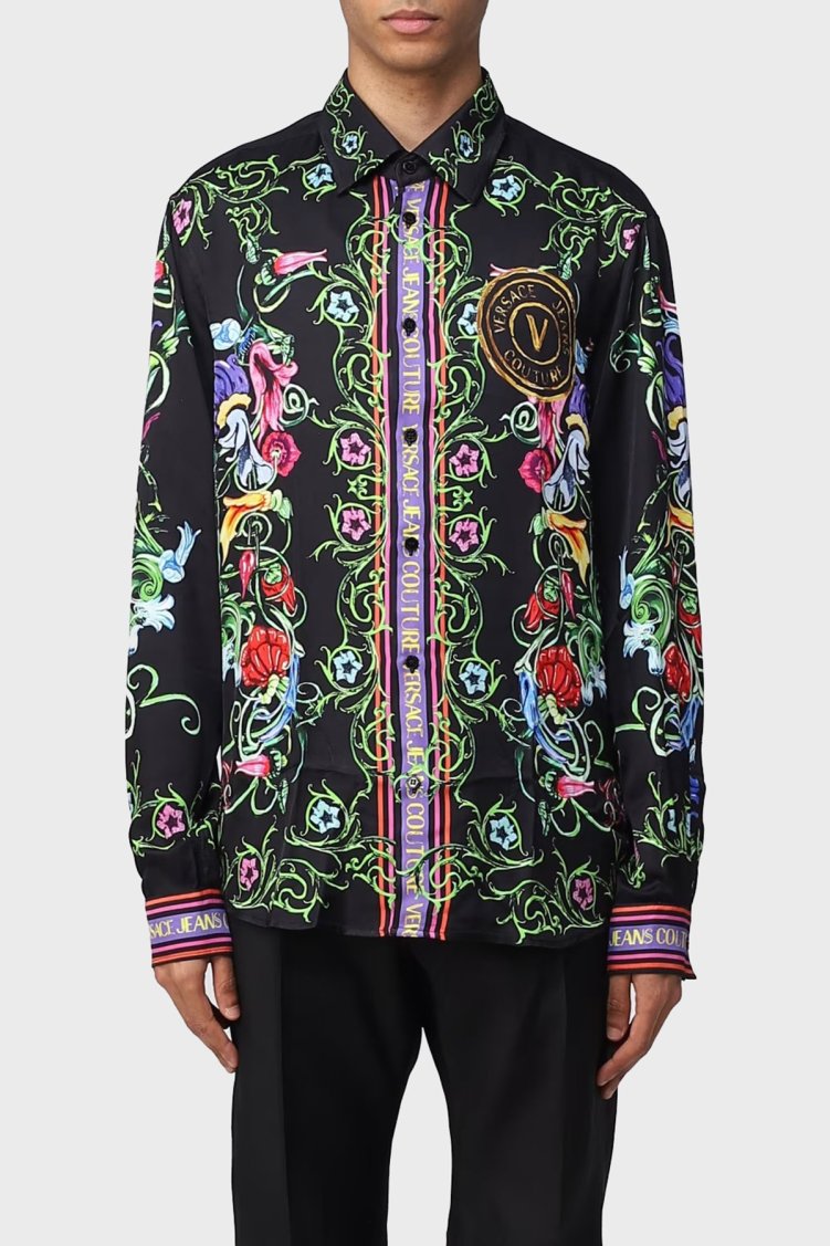 Versace Jeans Couture Desenli Loose Fit Erkek Gömlek 74GAL2RG NS213 G89 SİYAH - Versace Jeans Couture