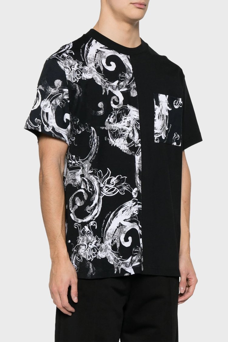 Versace Jeans Couture Desenli Pamuklu Bisiklet Yaka Regular Fit Erkek T Shirt 76GAH611 JS287 899 SİYAH - Versace Jeans Couture