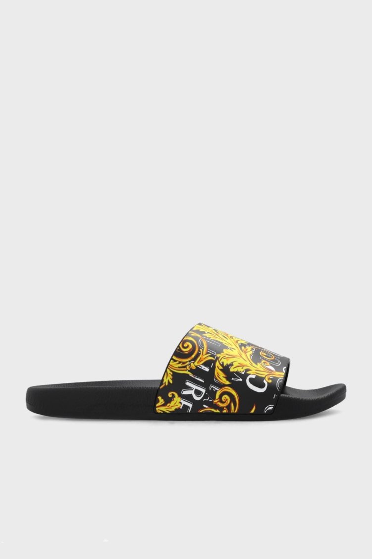 Versace Jeans Couture Logolu Düz Erkek Terlik 74YA3SQ4 ZS631 G89 SİYAH-GOLD - Versace Jeans Couture