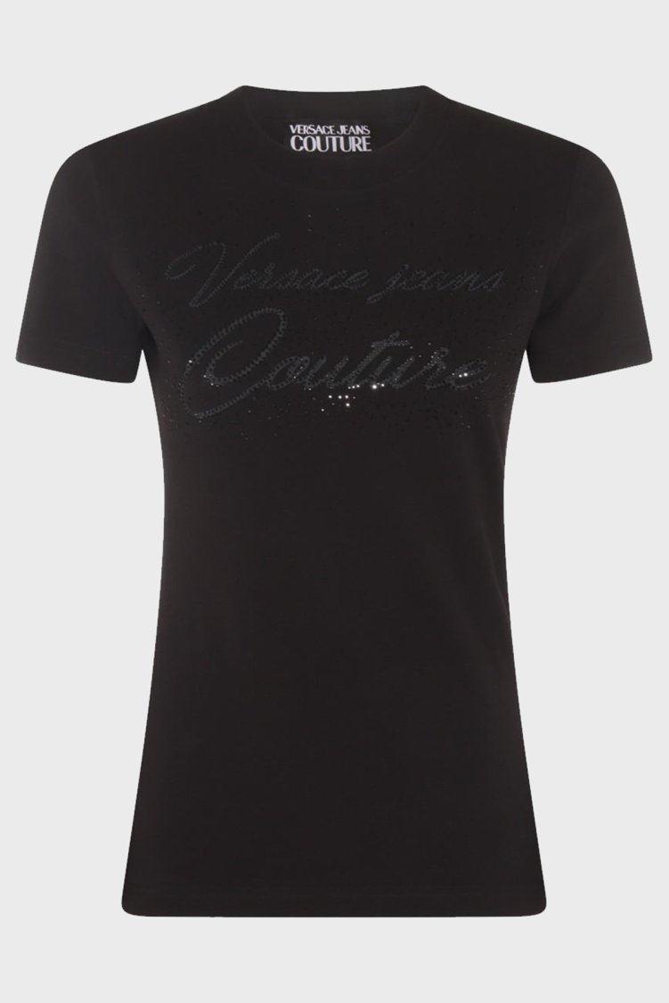 Versace Jeans Couture Logolu Pamuklu Bisiklet Yaka Slim Fit Kadın T Shirt 76HAH6A8 J0020 899 SİYAH - Versace Jeans Couture
