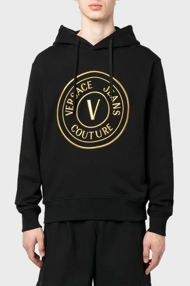 Versace Jeans Couture Pamuklu Loose Fit Kapüşonlu Erkek Sweat 74GAIT05 CF01T G89 SİYAH - Versace Jeans Couture