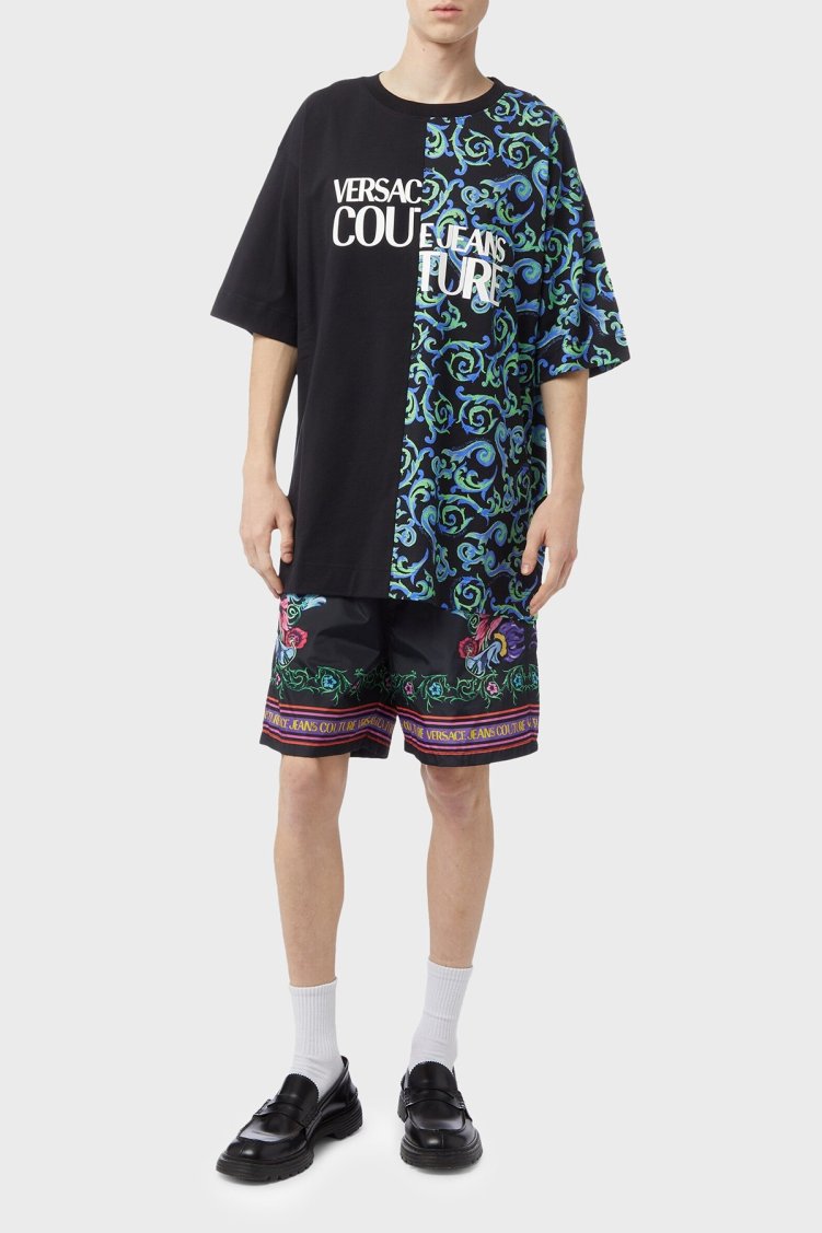 Versace Jeans Couture Pamuklu Oversize Bisiklet Yaka Erkek T Shirt 74GAHE06 CJ00E 899 SİYAH - Versace Jeans Couture (1)