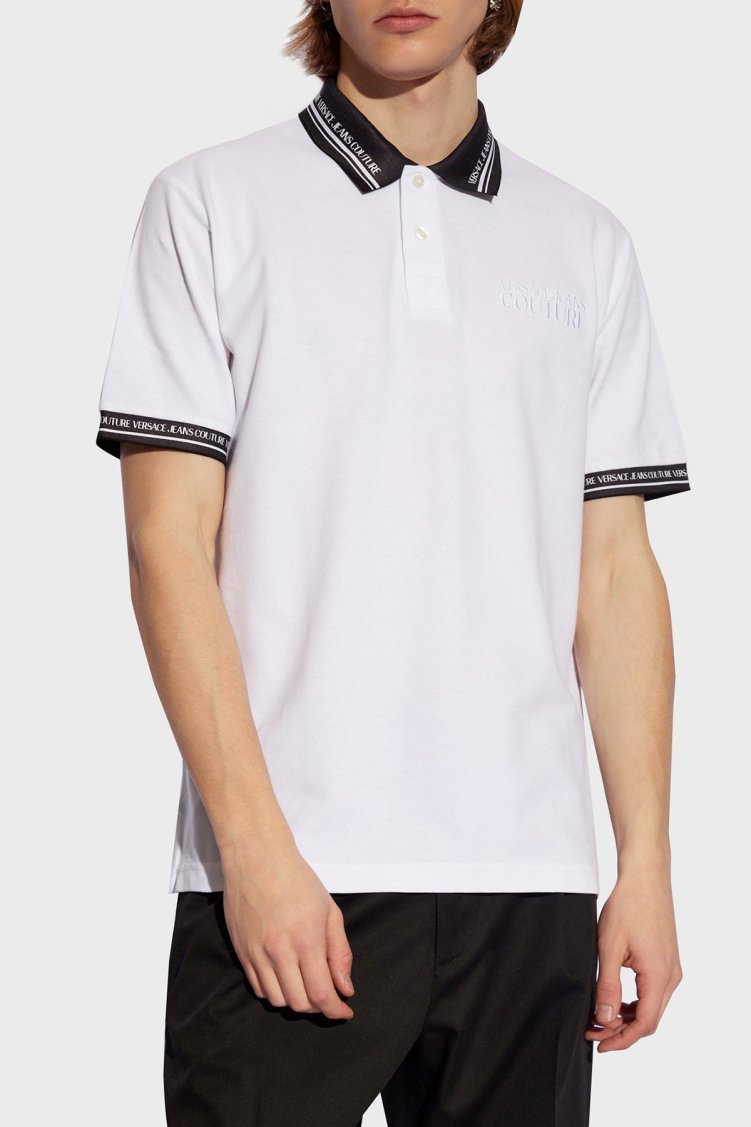 Versace Jeans Couture Pamuklu Regular Fit Erkek Polo Yaka T Shirt 76GAGT09 CJ01T 003 BEYAZ - Versace Jeans Couture