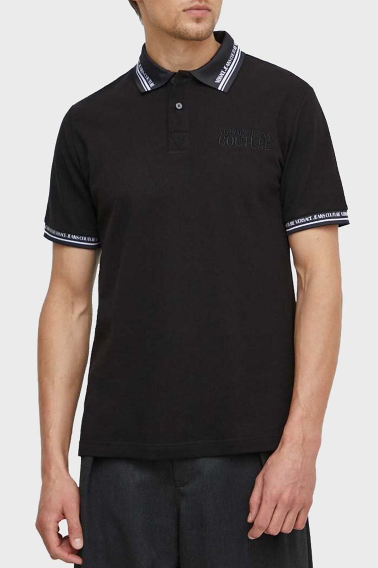 Versace Jeans Couture Pamuklu Regular Fit Erkek Polo Yaka T Shirt 76GAGT09 CJ01T 899 SİYAH - Versace Jeans Couture