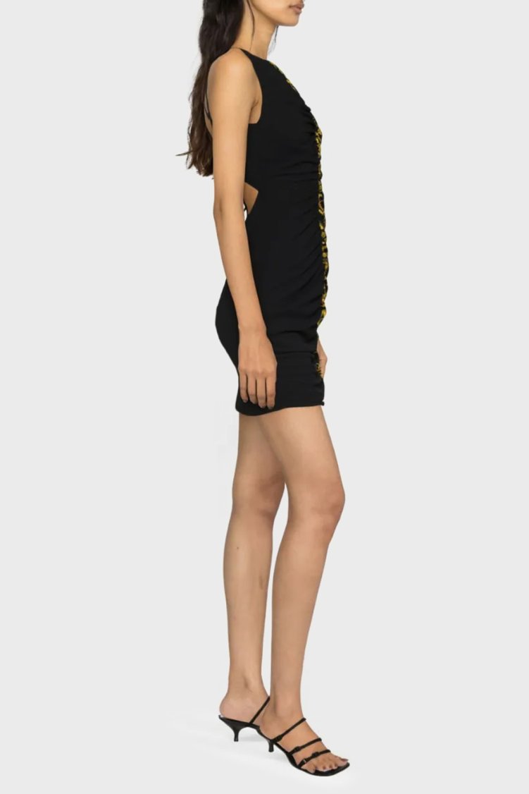 Versace Jeans Couture Plileli Desenli Tasarımlı Sırt Dekolteli Slim Fit Mini Kadın Elbise 74HAO900 NS217 G89 SİYAH - Versace Jeans Couture (1)