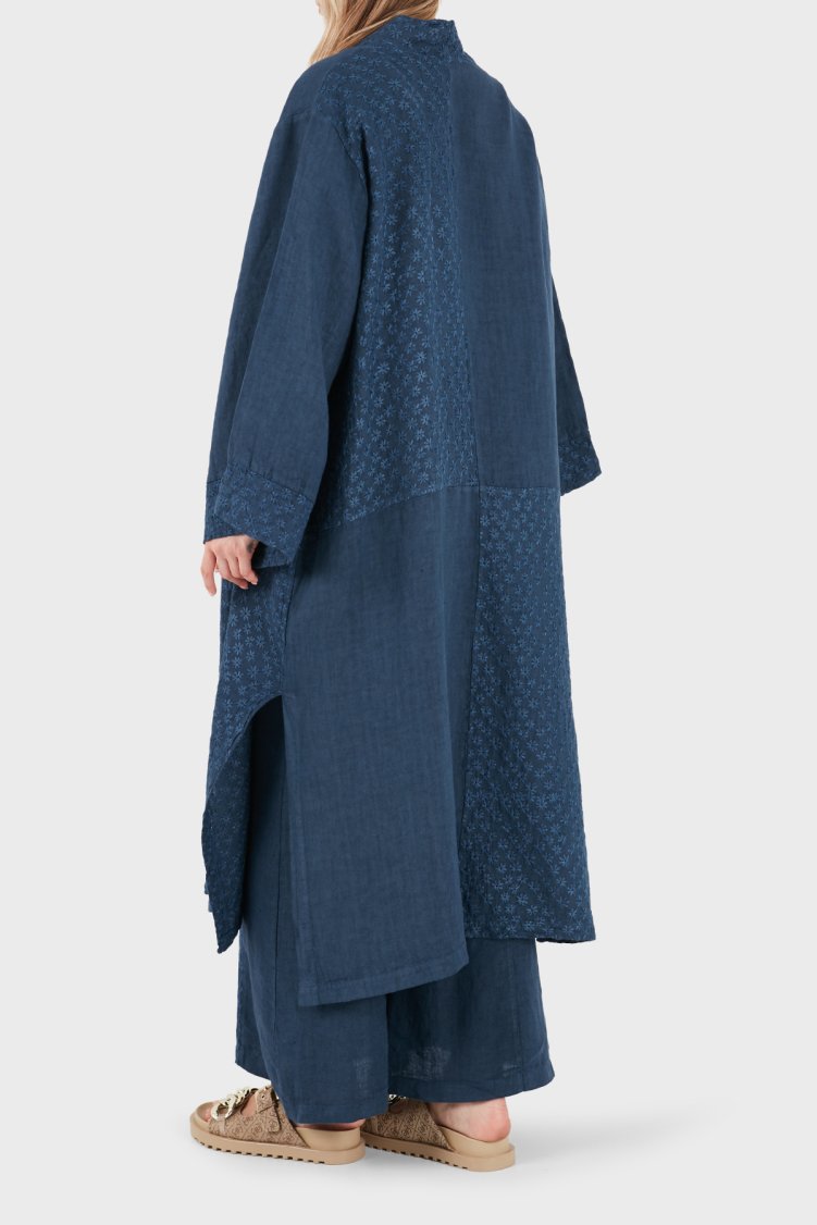 Via Dante % 100 Keten Brode İşlemeli Kadın Kimono 69912196 İNDİGO - Via Dante (1)