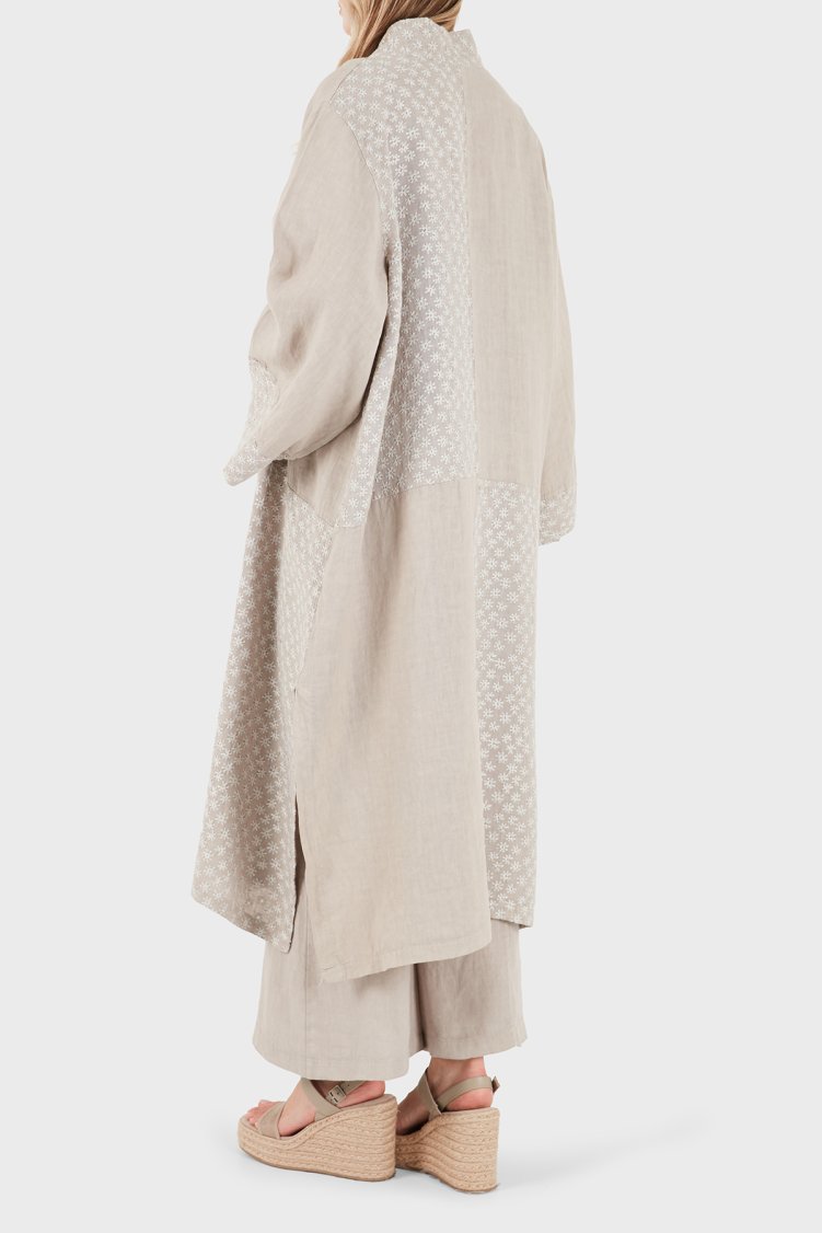 Via Dante % 100 Keten Brode İşlemeli Kadın Kimono 69912196 VİZON - Via Dante (1)
