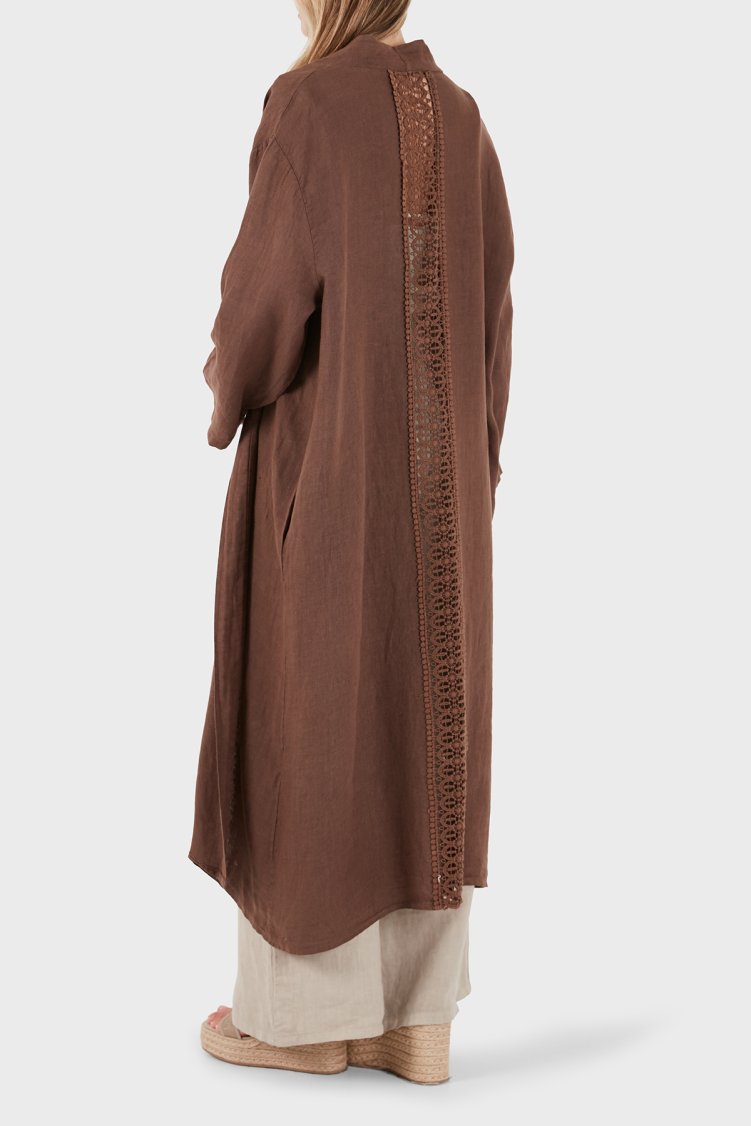 Via Dante % 100 Keten Dantel ve Brode İşleme Detaylı Kadın Kimono 7183609 KAHVE - Via Dante (1)