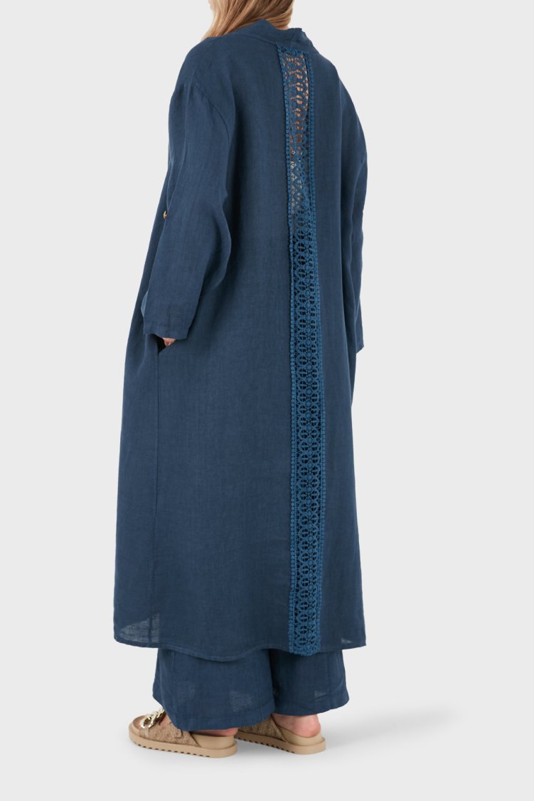 Via Dante % 100 Keten Dantel ve Brode İşleme Detaylı Kadın Kimono 7183821 LACİVERT - Via Dante (1)