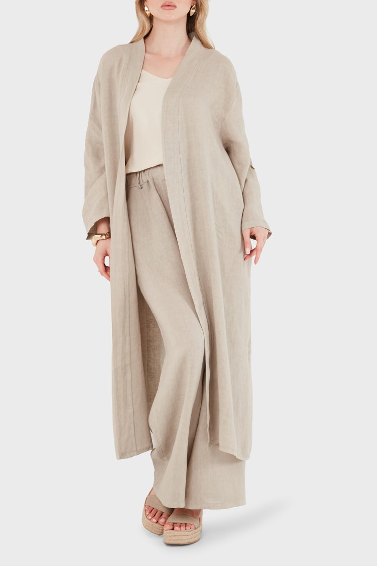 Via Dante Oversize Arkası Dantel Detaylı Uzun Keten Kadın Kimono 7183687 TAŞ - Via Dante (1)