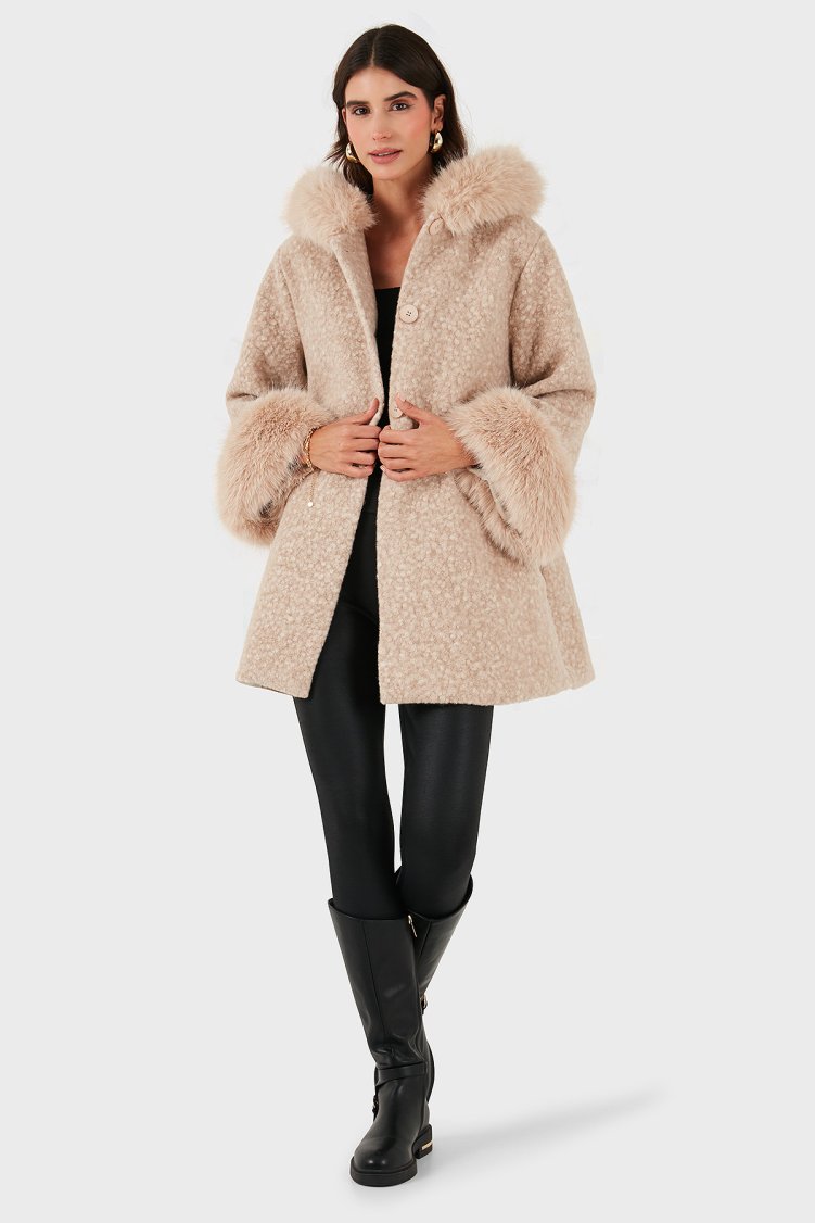 Via Dante Oversize Fit Kapüşonlu Yumuşak Tüy Detaylı Kadın Mont 690891 BEJ - Via Dante (1)