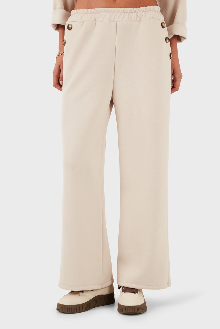 Via Dante Regular Fit Lastikli Bel Geniş Paça Düğme Detaylı Kadın Pantolon 6888573 Bej - Via Dante