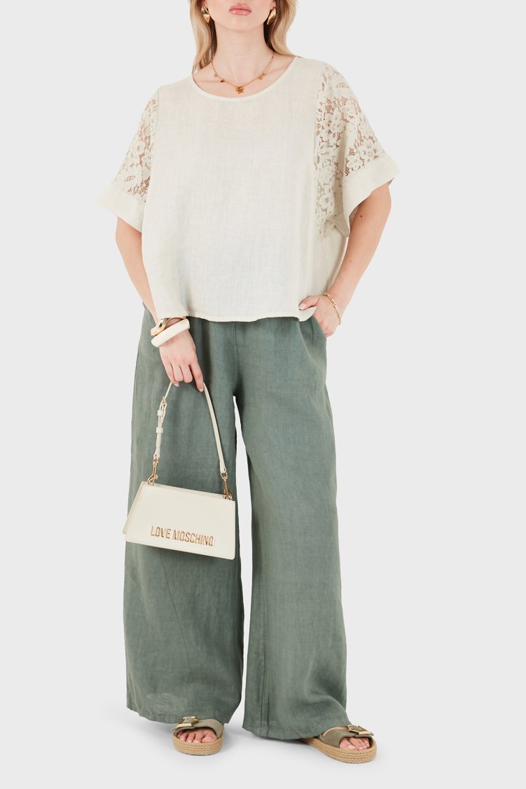 Via Dante Relaxed Fit Dantel Detaylı Keten Kadın Bluz 7222P BEJ - Via Dante (1)