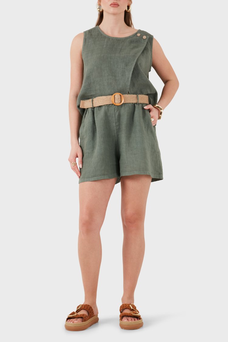 Via Dante Relaxed Fit Yüksek Bel Keten Kadın Şort 5057 HAKİ - Via Dante (1)